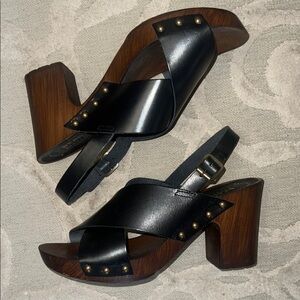 NWT🇮🇹🌷REACTION KENNETH COLE🌷🇮🇹Black leather Italian platform sandal